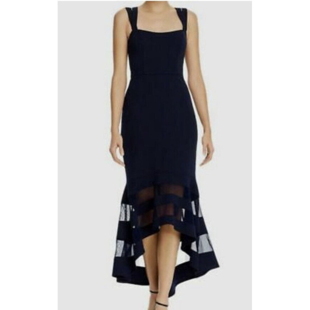 Aqua Women's Navy Blue Illusion Hem Hi Low Formal Evening‎ Gown Dress SZ 6